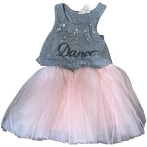 Hannah Banana Grey Embellished Dance Sleeveless Top Pink Tulle Dress Girls Sz 3T
